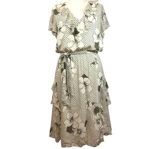 Ralph Lauren Black Label Floral Ruffle Tiered Georgette Dress Women's Size 14
